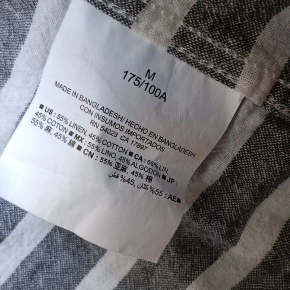 Gray and White Striped Button-Up Linen Cotton Shirt - Picture 3 of 4